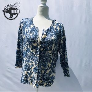 Merona blue and white floral buttoned cardigan L